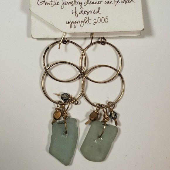 MAINE SEA GLASS EARRINGS GOLD FILLED THE SEA GLASS COMPANY CASCO BAY - Picture 2 of 7